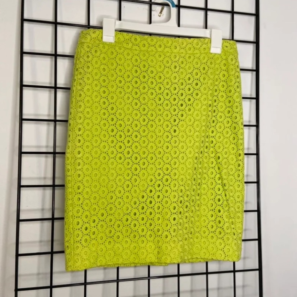 J. Crew Neon green eyelet lace skirt sz 6